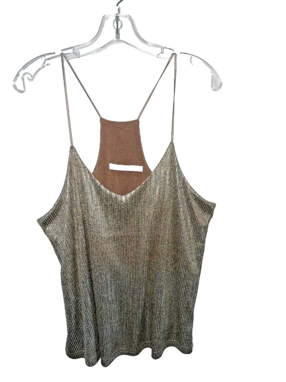 bishop+young womens XL tank strappy metallic cami Gold bohemian v-neck